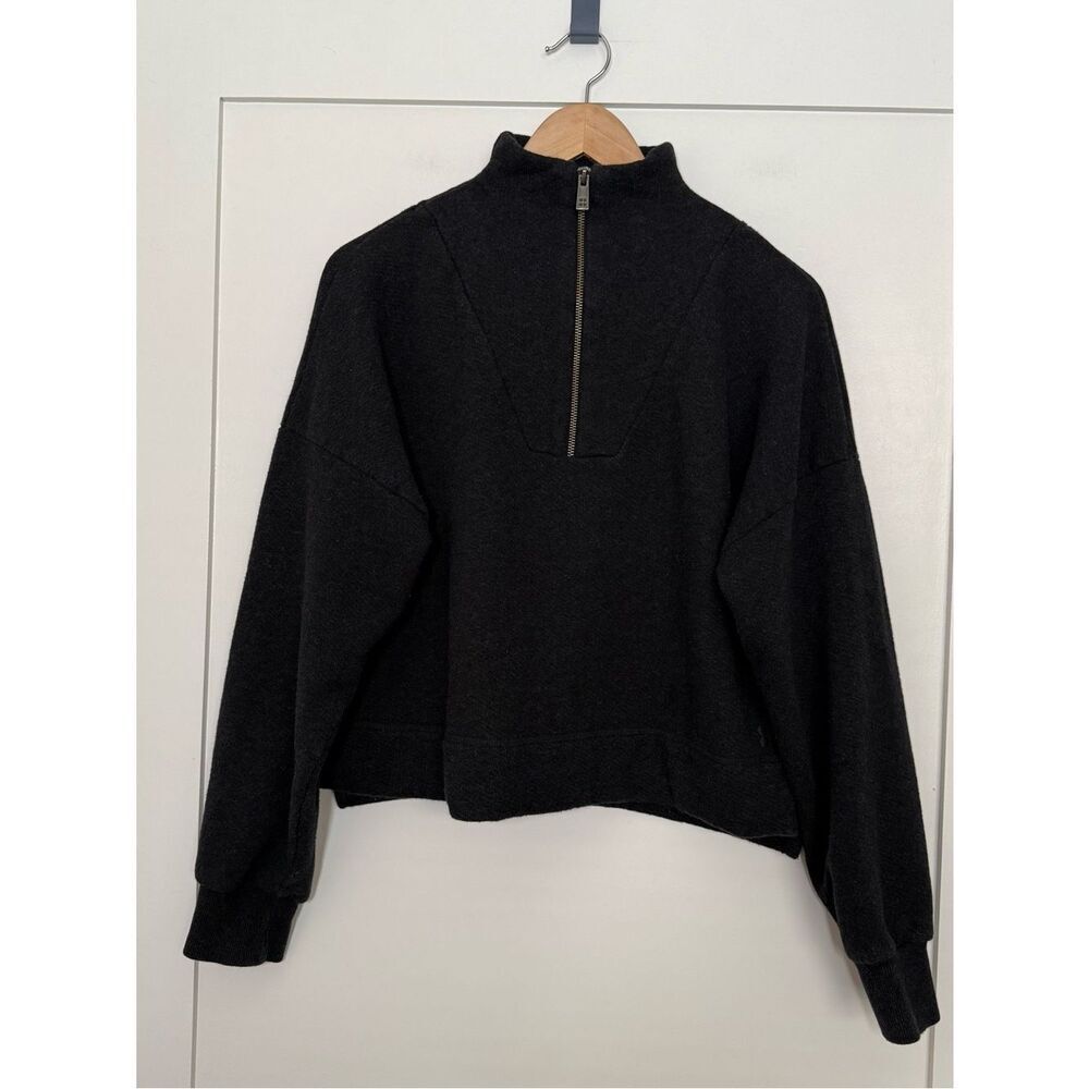 Sweaty Betty Boxy Sweatshirt Sz 8 Gray 1/4 Zip Mock Neck Cotton Blend Minimalist